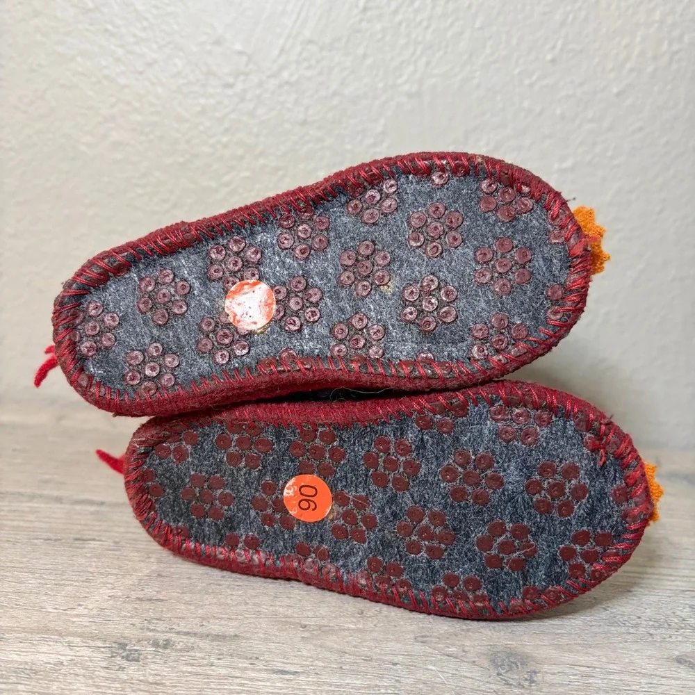 Garnet Hill Kids Dragon Wool Slippers Green Orange Knit Cuff Size US 6